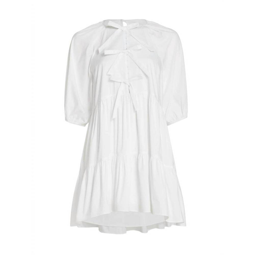 NEW CINQ A SEPT lynn cotton bow detail puff sleeve flared mini dress in white - Picture 2 of 6